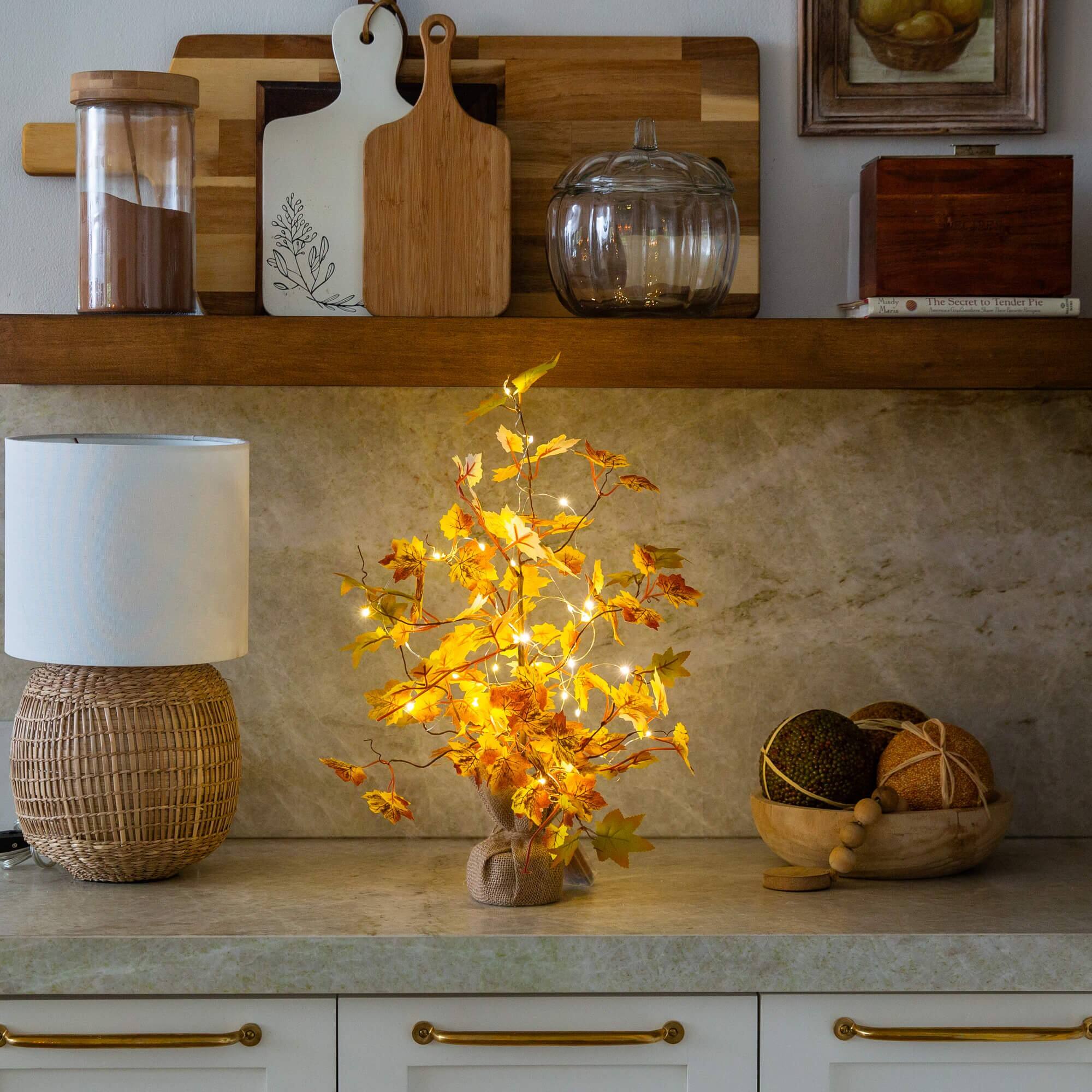 18in. Pre-Lit Autumn Maple Artificial Fall Tree with 30 LED String Lights in Burlap Wrapped Base